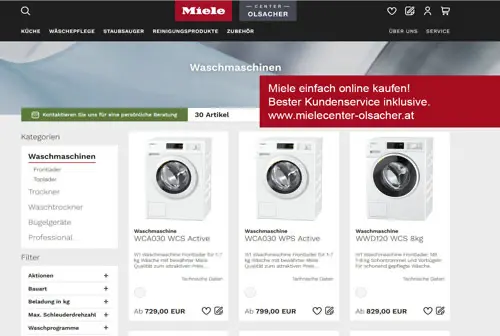 Der Miele Center Olsacher online Store, online kaufen - ganz einfach.